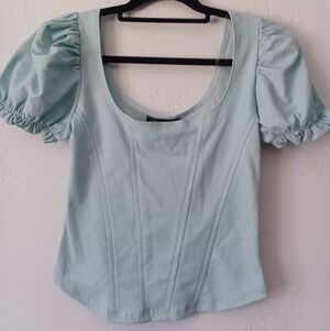 NWT One By One Puff-Sleeve Faux Leather Top